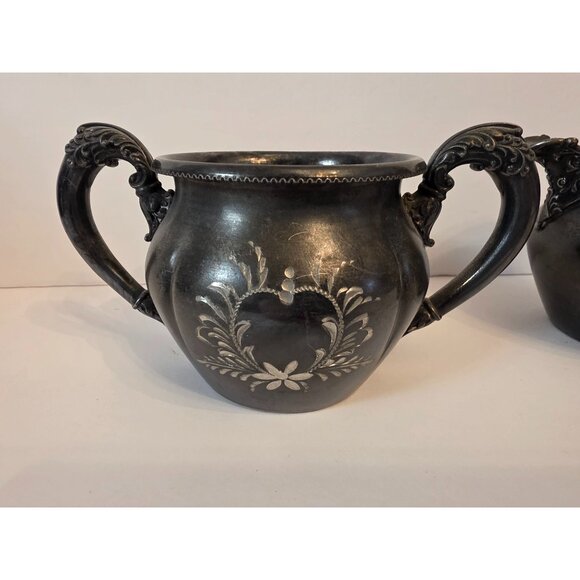 Vintage Forbes Silver Plated Sugar Bowl & Creamer Engraved Floral Ornate Handles - Picture 4 of 14